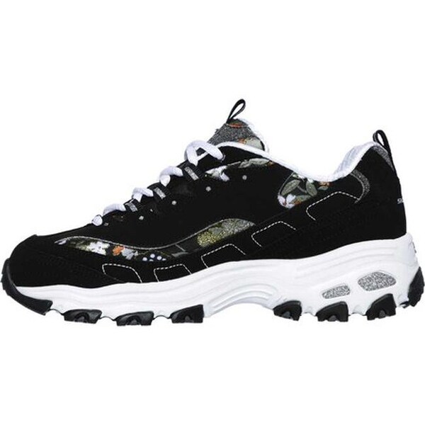 Skechers D Lites Floral Days Women/'s Black /& White Lace Up Trainers
