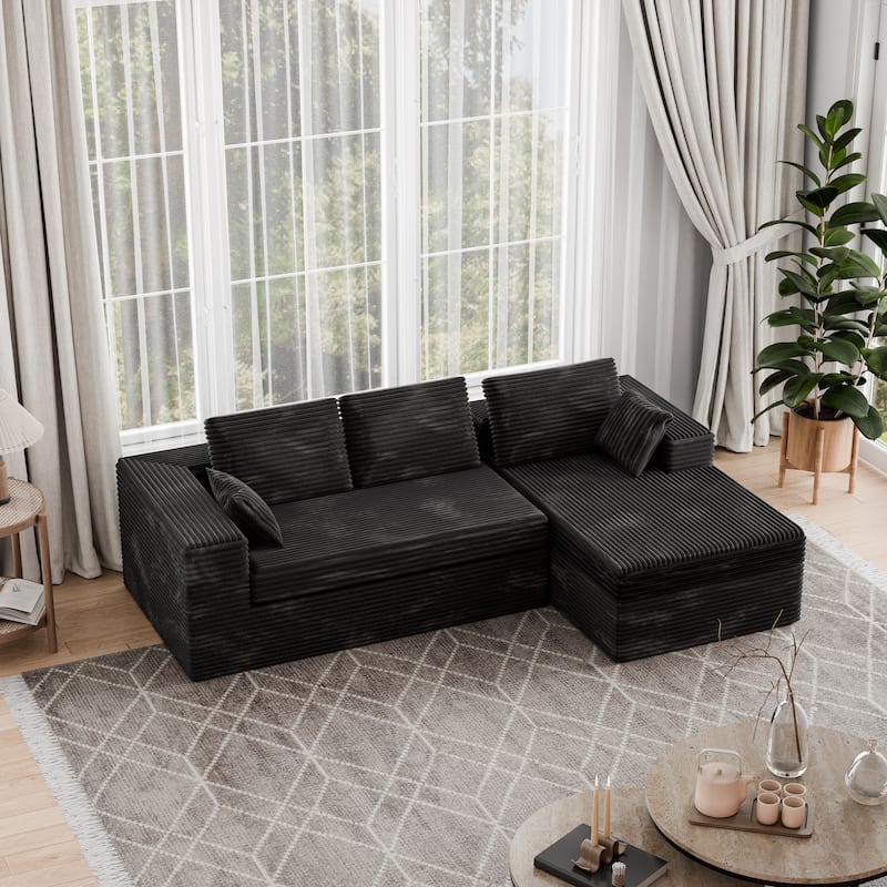 Black 108" Boneless Cloud Couch, Modular L-Shaped Sectional Sofa