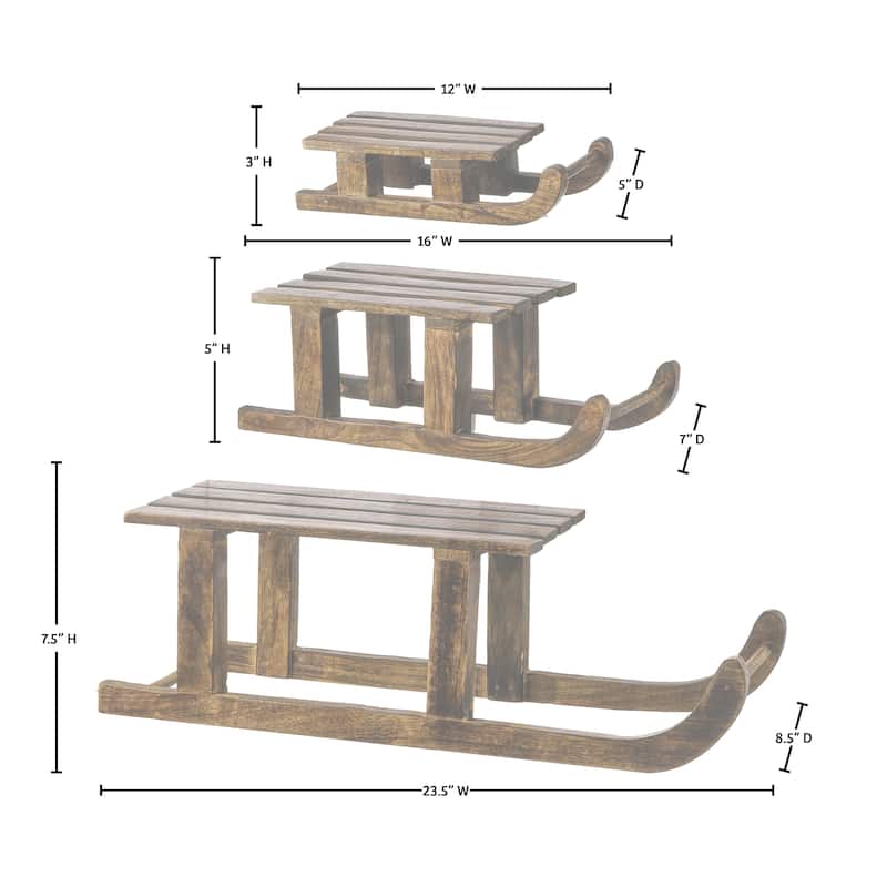 12-23.5" Mango Wood Sled Set of 3