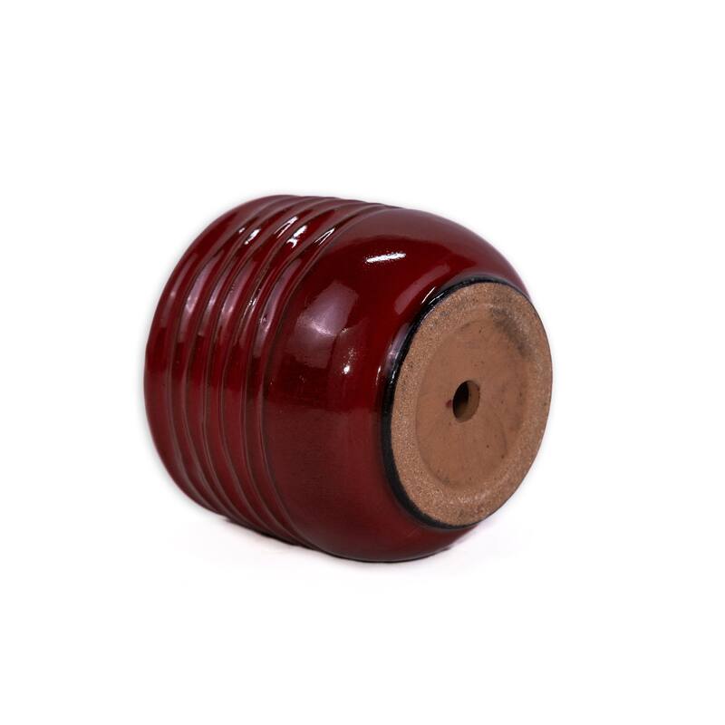 Rustic Red Ceramic Planter Set of 3 - 14.6" Square Striped Plant Pots with Drainage Holes