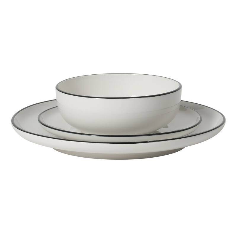 Gibson Home Havenstone 12-Piece Porcelain Dinnerware Set - Plates & Bowls, Classic White Everyday Dish Set