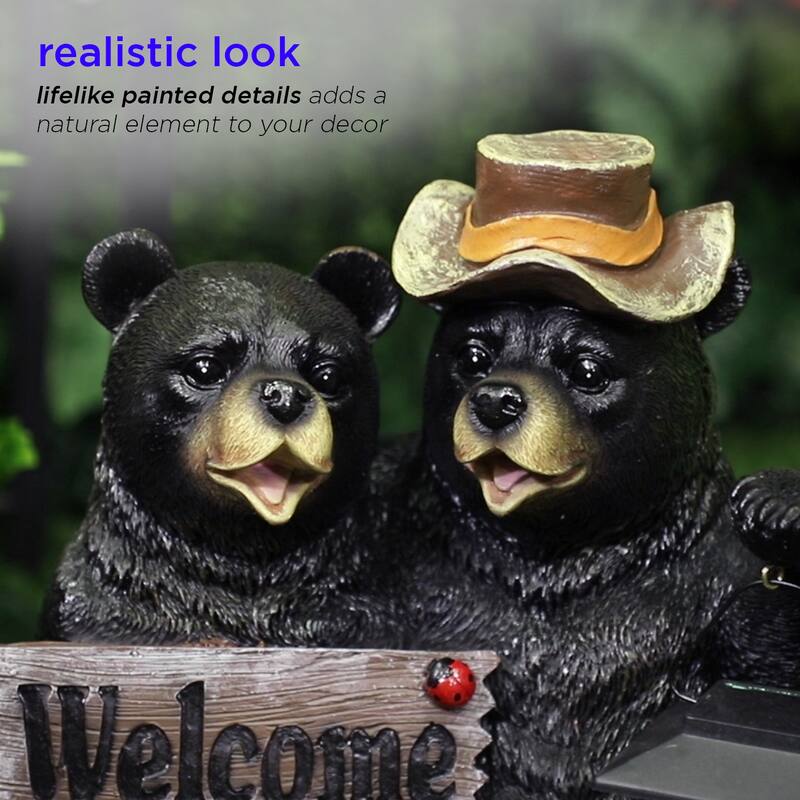 15 Inch Solar Couple of Bears with Lantern and Welcome Sign