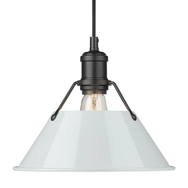 slide 2 of 2, Yep by Golden Lighting Orwell 1-light 10in Pendant in Matte Black and Dusky Blue shade