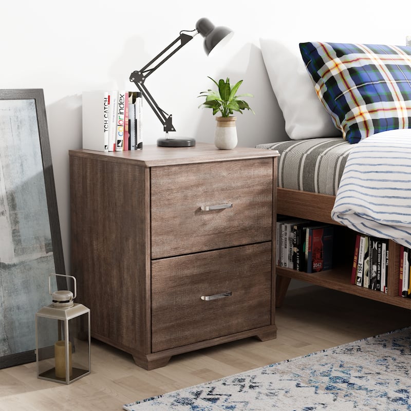 DH BASIC Transitional 2-Drawer Nightstand with Bar Pulls by Denhour