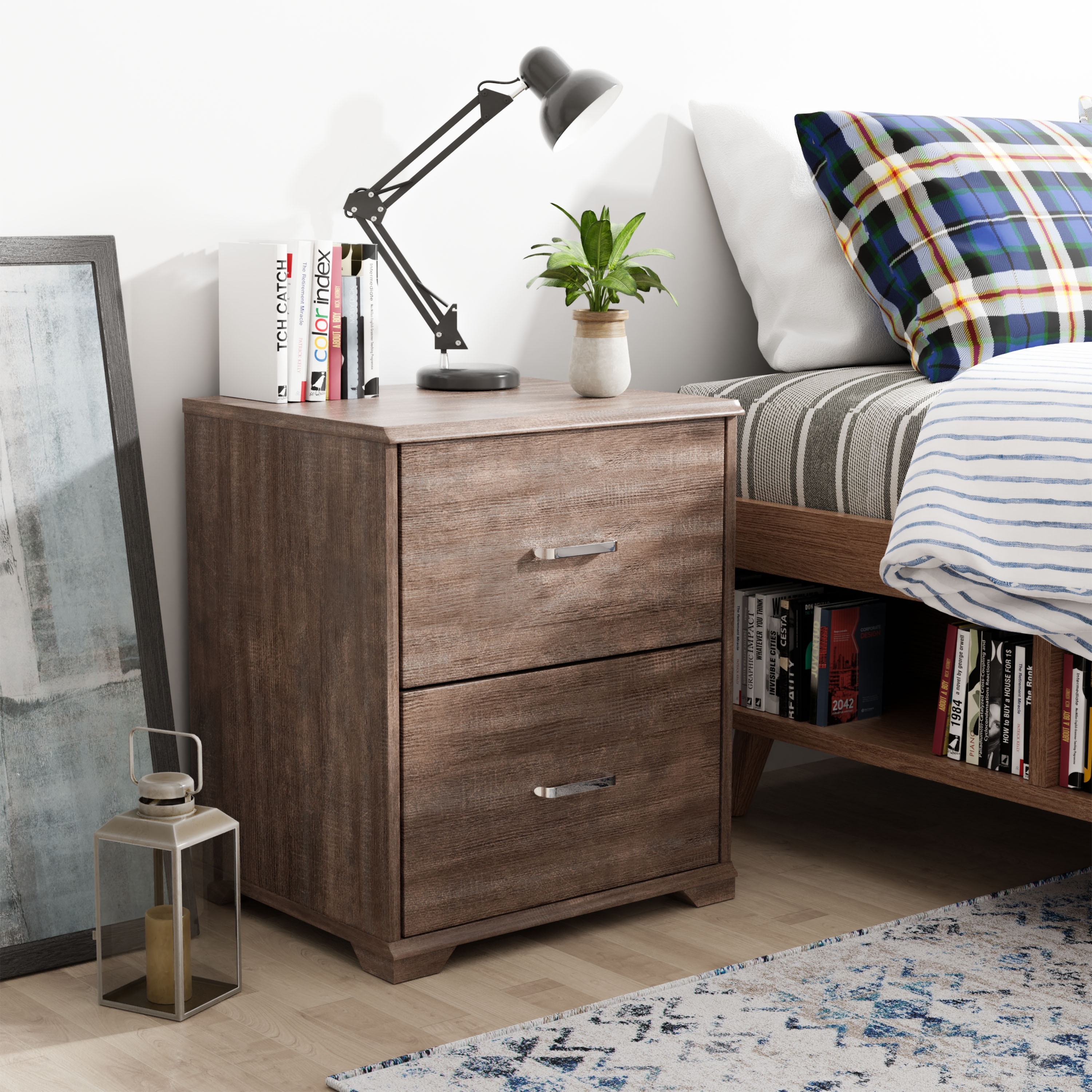 247 Shop At Home Transitional 2-Drawer Nightstand with Bar Pulls