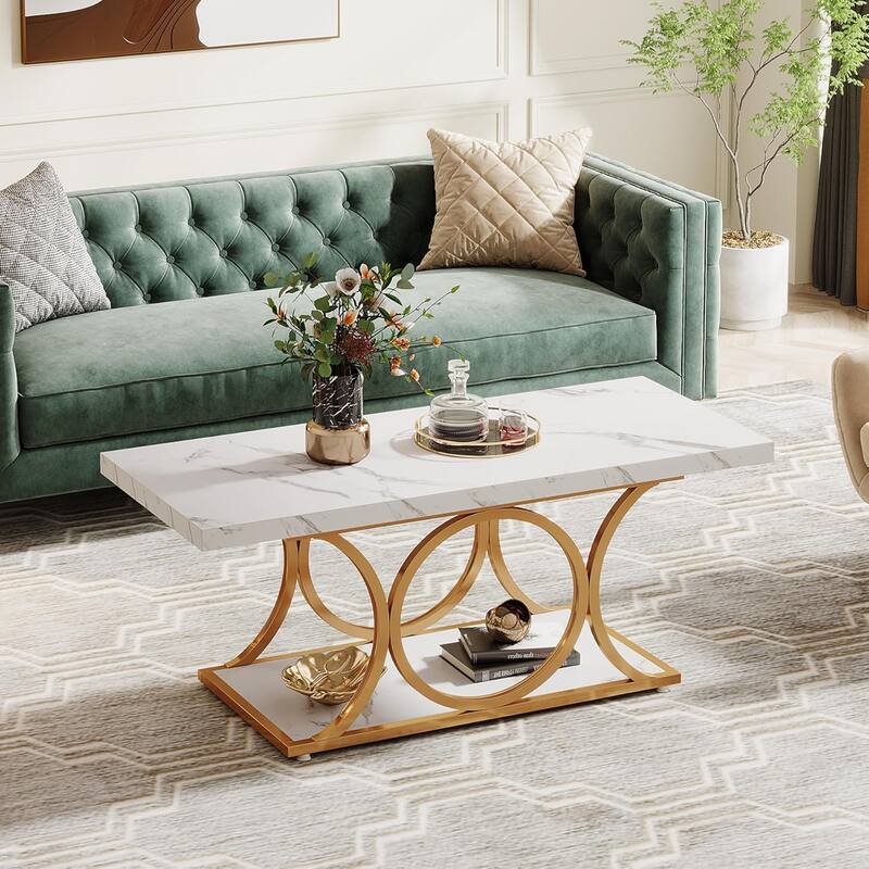 Rectangle Coffee Table, 47.24-inch (White & Gold)