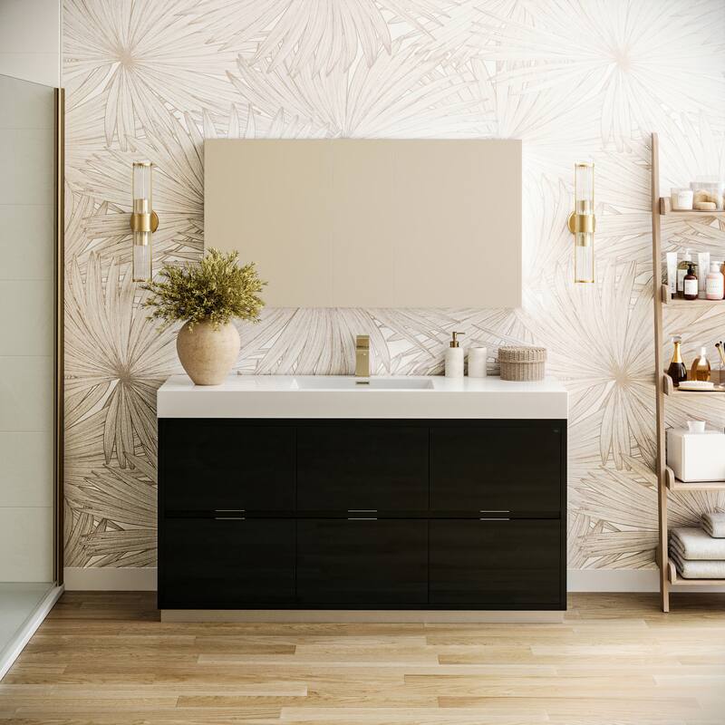 Fresca Senza 60" Single Vanity Set with Wood Cabinet and Acrylic - Dark Slate Gray