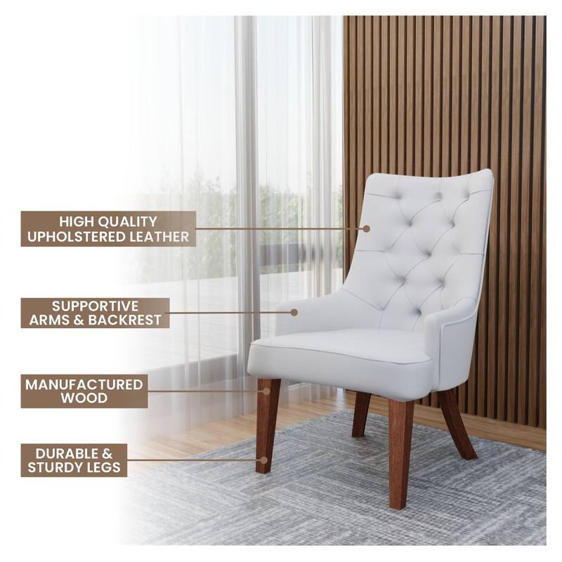 Spruce High Back Leather/Velvet Dining Chair with Accent Diamond-Tufted Design Side Chair and Solid Rubberwood Legs