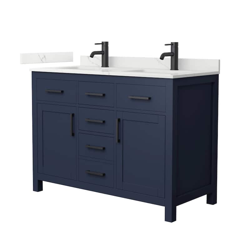 Wyndham Collection WCG2424-48D-QTZ-UNSMXX Beckett 48" Free Standing - Dark Blue / Giotto Quartz Top / Matte Black