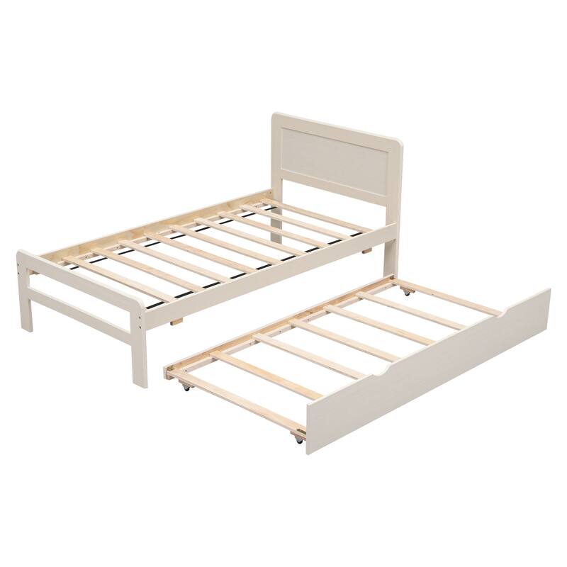 Modern Twin Size Platform Bed Frame with Trundle and Headboard