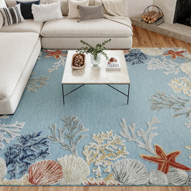 Nourison Suncoast Indoor/Outdoor Nature Area Rug - Teal/Multicolor - 9' x 12'