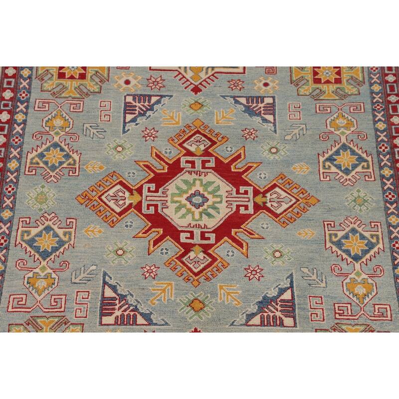 Hand Knotted Oriental 100% Wool Carpet Traditional Geometric Navy Blue & Blues Kazak Area Rug - 9' 8'' X 6' 6''