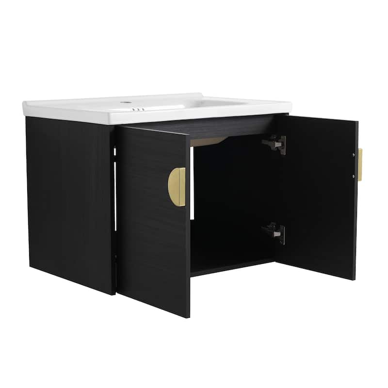 24-Inch Soft-Close Bathroom Vanity with Ceramic Sink, Ample Storage, Wall-Mounted Design for Compact Bathrooms