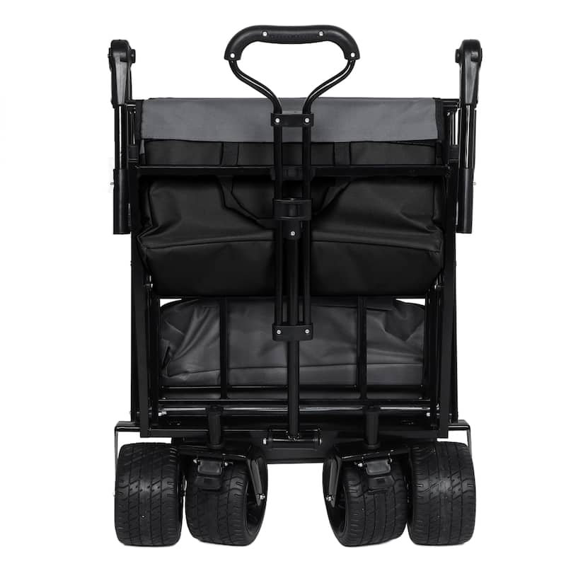 With Push Handle, 480Lbs Collapsible Wagon with Canopy, Wagon cart with 7" All-Terrain Wheels, Large Capacity, Shopping, Sports