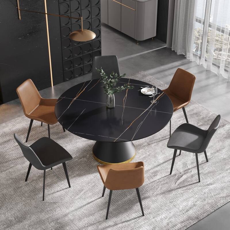 59.05 in. White Modern Round Sintered Stone Dining Table with Carbon Black Base