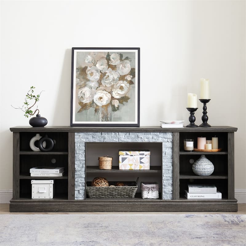 Faux Stacked Stone TV Stand,Desk Storage Rack,Media Console Table - Grey