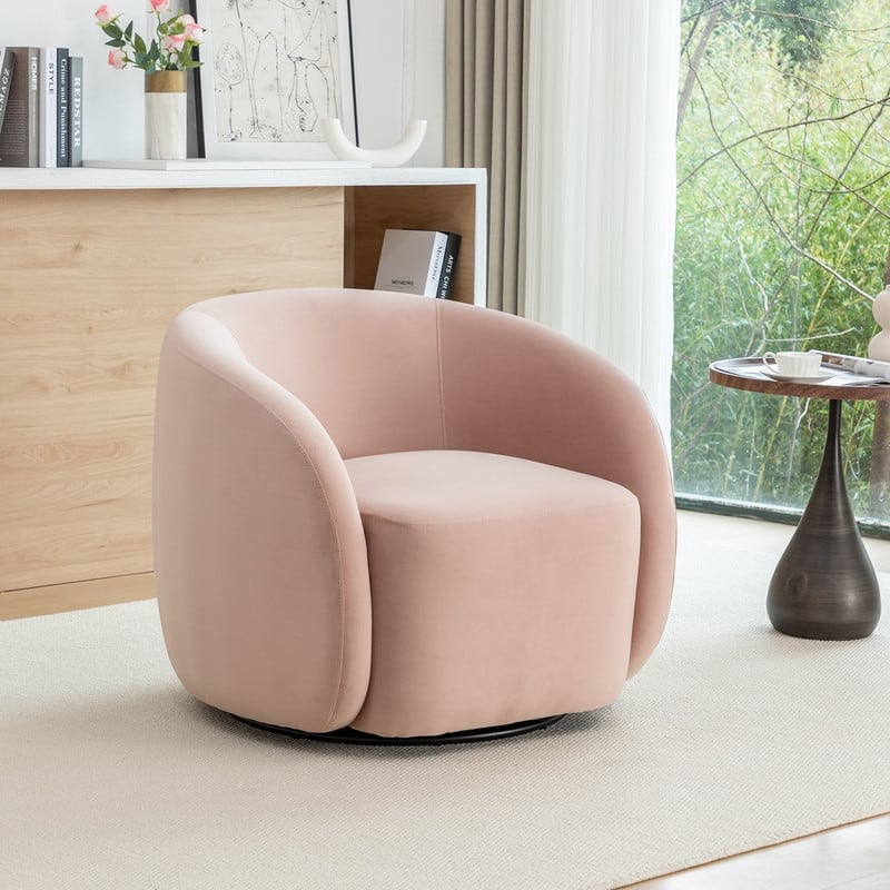 SEYNAR Modern Glam Velvet Upholstered 360 Degree Swivel Accent Armchair - Pink