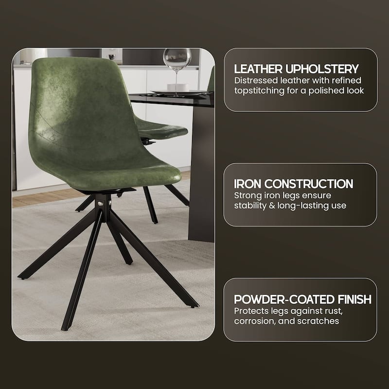 Markley Leather Dining Chair 360 Degree Swivel with Iron legs Modern Accent Side Chair