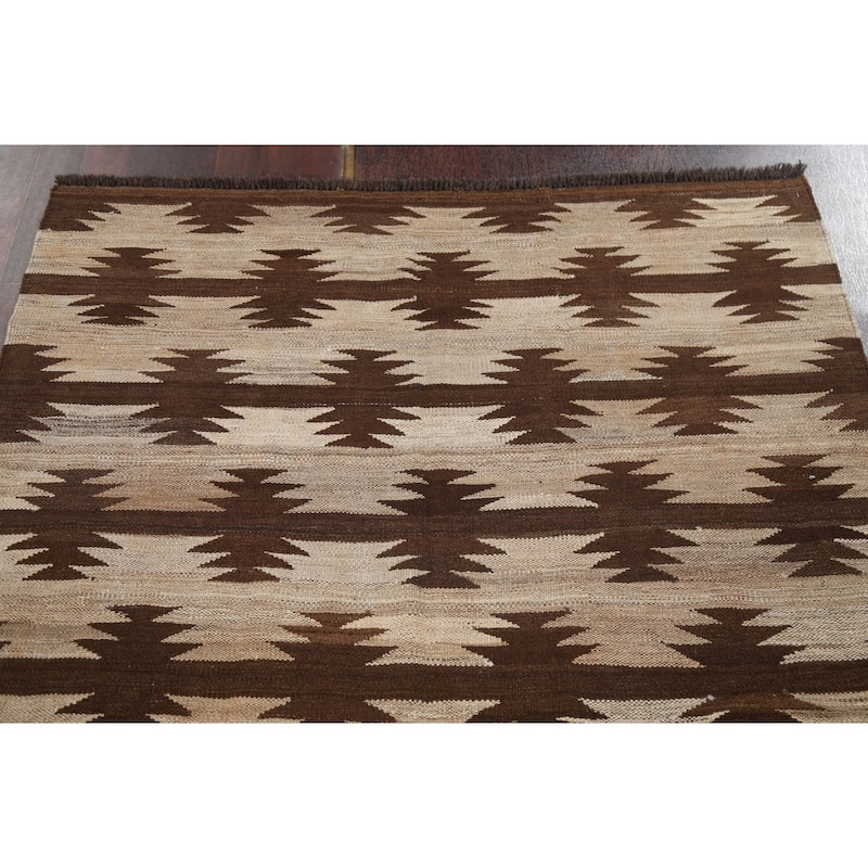 Natural Dye Geometric Tribal Kilim Oriental Area Rug Wool Flat-woven - 4'7" x 6'8"