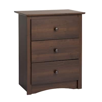 Traditional Tall Nightstand Side Table with 3 Drawers