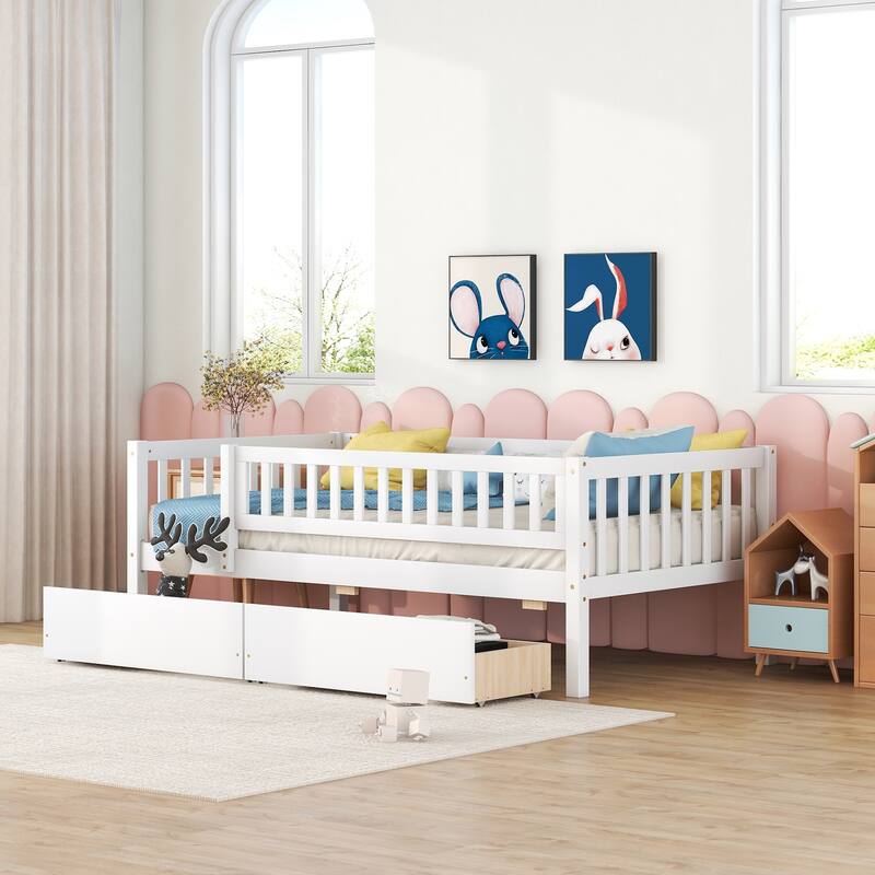 Twin Size Wooden Daybed with Two Drawers, Space-Saving Multi-Functional Sofa Bed