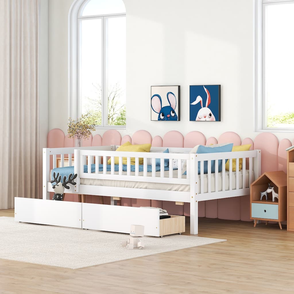 White Twin Size Modern Style Pine Wood Daybed with Two Storage Drawers for Bedroom or Livingroom