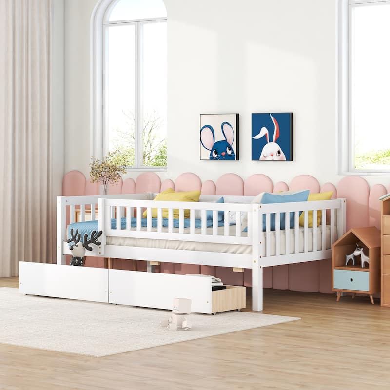 Wood Twin Size Daybed with Two Drawers, Space-saving - White