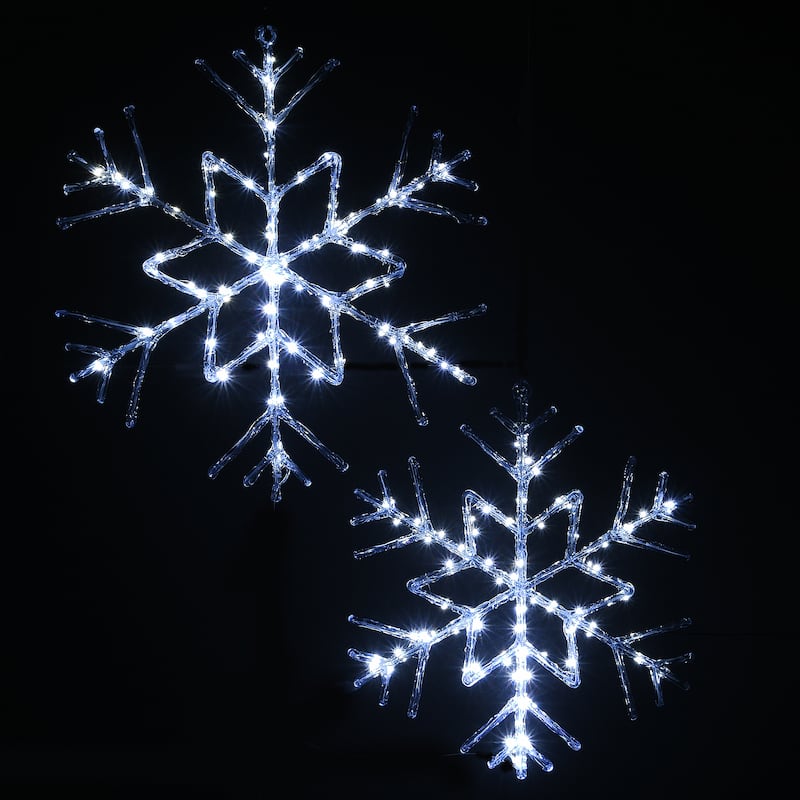 National Tree Company 6-Point Star Ice Crystal Snowflake Pair with LED Lights - White - 24 in
