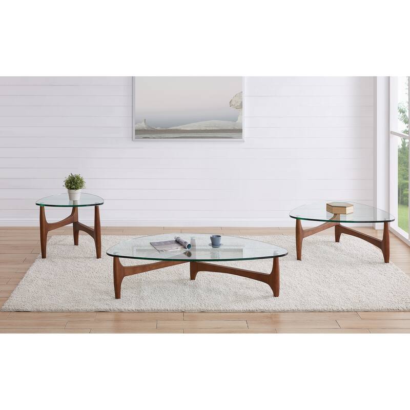 Ledell 51" Coffee Table in Clear Glass with Walnut Base