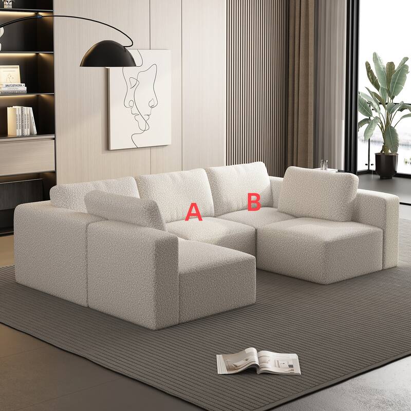 104.3" Yarn Fleece U-Shaped Sleeper Sectional Sofa with Ottoman
