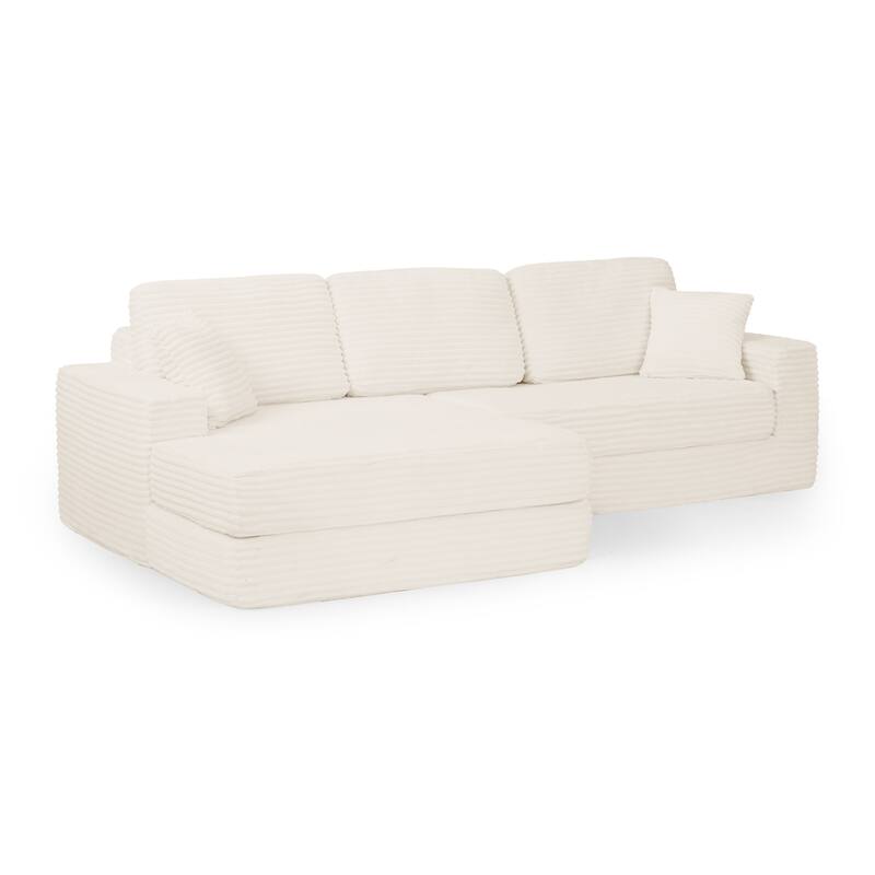 112.6" Corduroy L-Shaped Modular Sectional Sofa with Sleeper (Left)