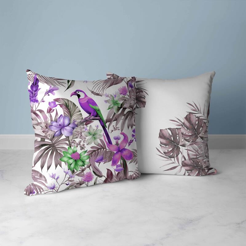 Leafy Lyricist Faux Suede Reversible Throw Pillow White and Purple