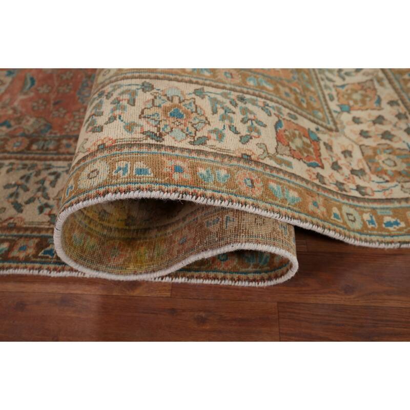 Distressed Tabriz Persian Vintage Rug Hand-Knotted Wool Carpet - 6'7" x 9'8"