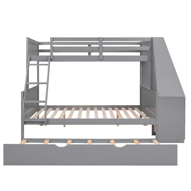 Twin over Full Bunk Bed with Trundle, Desk, and Storage Drawers - Gray