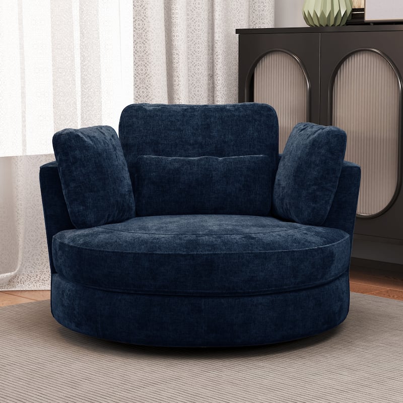 Modern Chenille 360° Swivel Accent Barrel Chair and Storage Ottoman