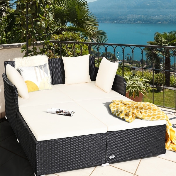 Gymax outdoor 3 piece chaise lounge chair hot sale set rattan wicker patio love seat