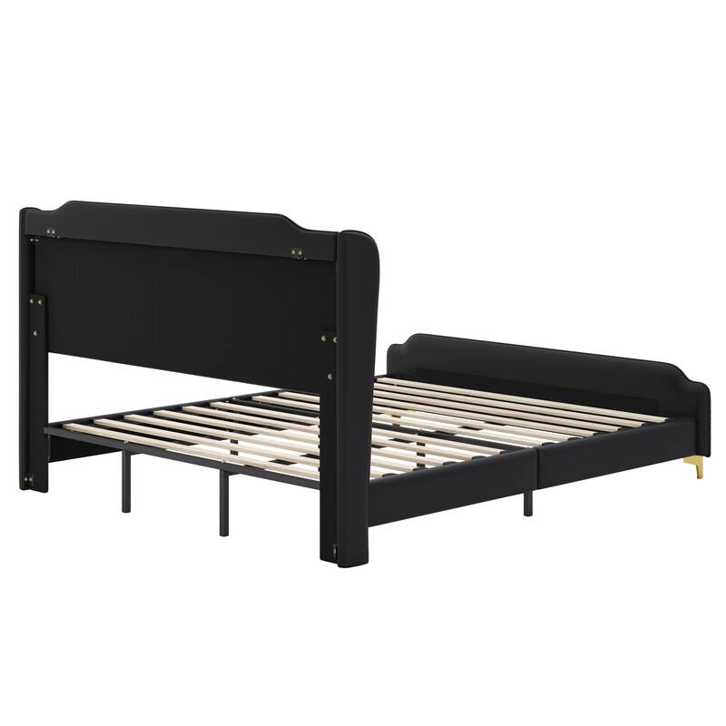 King Size PU Upholstered Platform bed with Wingback Headboard And Footboard