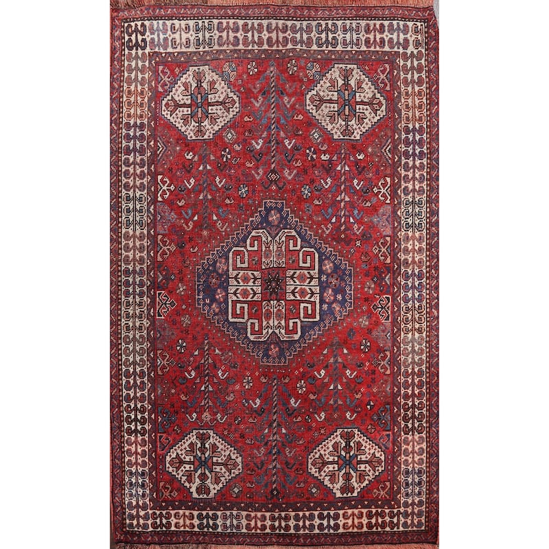 Pre-1900 Antique Vegetable Dye Shiraz Persian Wool Area Rug Handmade - 3'9" x 5'1"