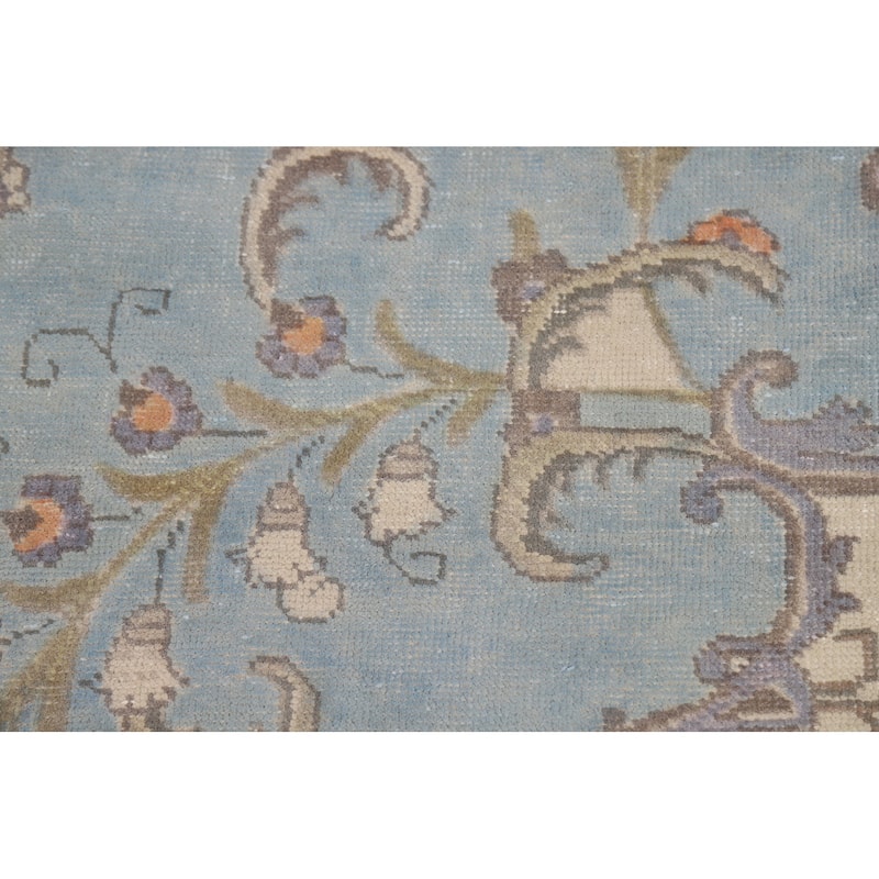 Geometric Tabriz Persian Area Rug Light Blue Handmade Wool Carpet - 9'7"x 12'4"