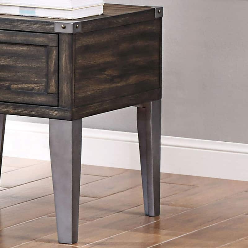 Sete Industrial Oak 25-inch Solid Wood 1-Drawer Side Table by Furniture of America