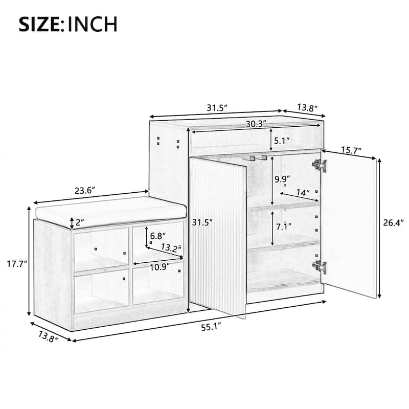 Multifunctional Entryway Cabinet, Combines Shoe Bench