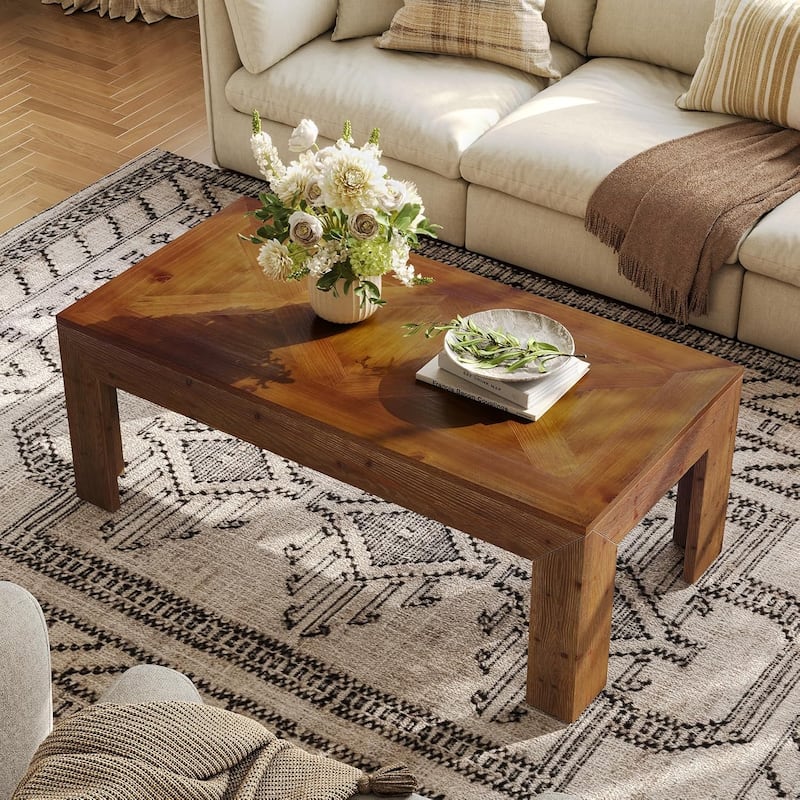 Rectangular Coffee Table, 47-Inch Solid Wood Living Room Coffee Table - 47.2" L × 23.62" W × 17.7" H