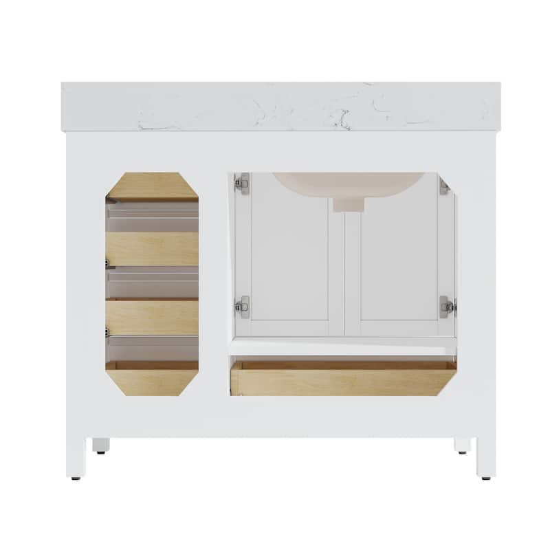 StarrySky 42 inch Undermount Left Sink Bathroom Vanity with Engineered Carrara Marble Top - 42 inch