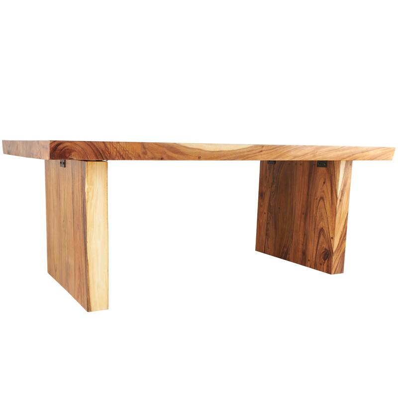 Wood Minimalistic Dining Table with Natural Wood Grain and Block Style Base - Brown - Roche River Decor - 42"W x 79"L x 30"H