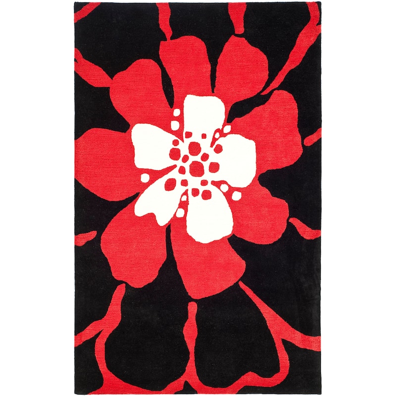 SAFAVIEH Handmade Soho Caitlyn Floral N.Z. Wool Rug - 7'6" x 9'6" - Black/Red