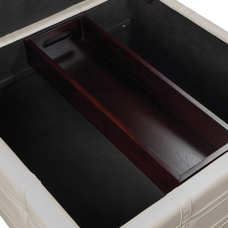 Detour Strap Square Storage Ottoman in Faux Leather