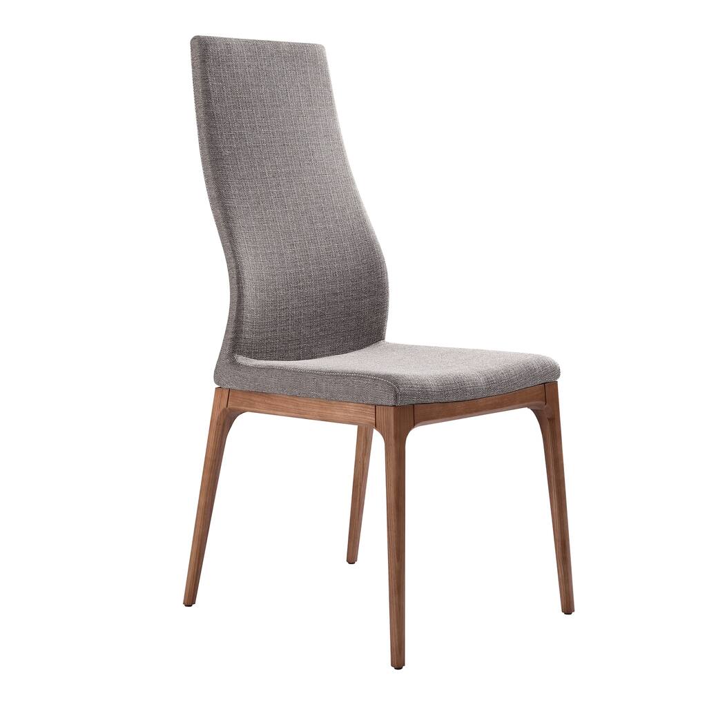 Boho Dining Chairs Set of 2 - Walnut Finish, Gray Fabric - Modern Curved Back Support