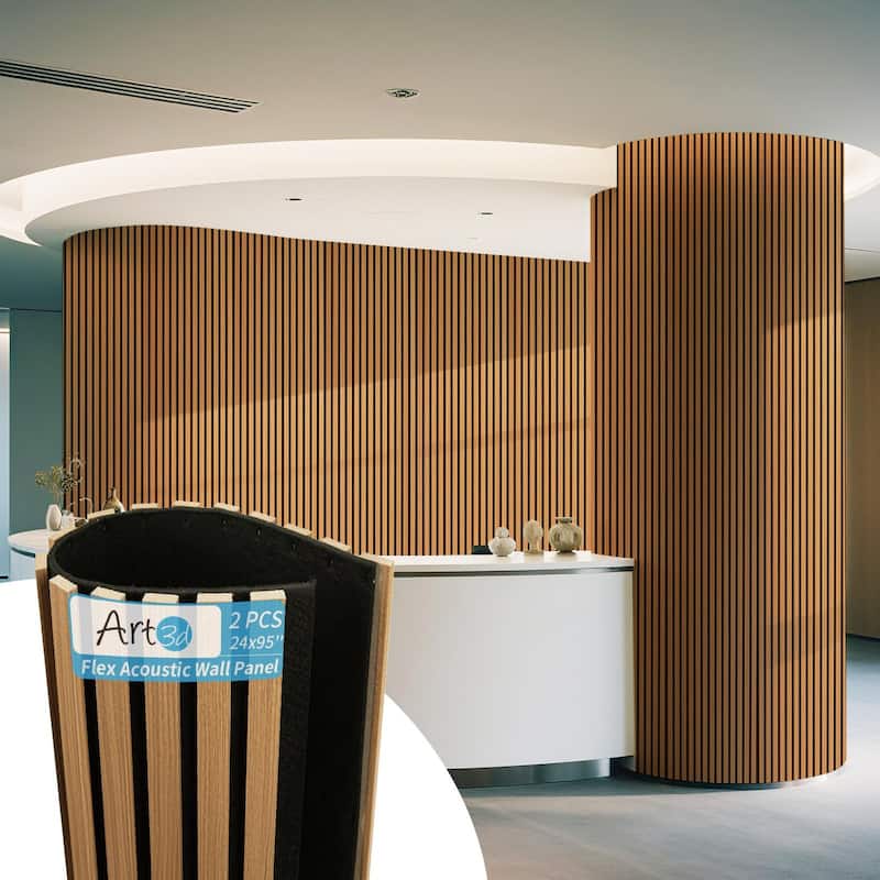 Art3d Flex Acoustic 3D Wall Panel 95.3"x23.8" Teak - 2 PCS