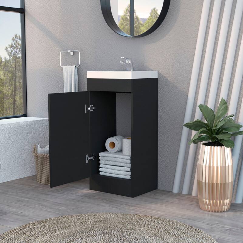 Modern Bathroom Vanity with Storage Shelf, Single Door, and Metal Handle - 34.65" H x 15.75" W - 12.99in L
