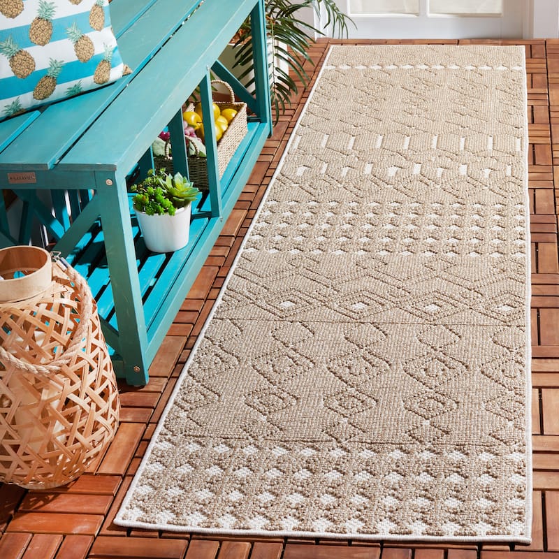 SAFAVIEH Global Janja Indoor /Outdoor Waterproof Rug - 2'2" x 8' Runner - Beige/Ivory